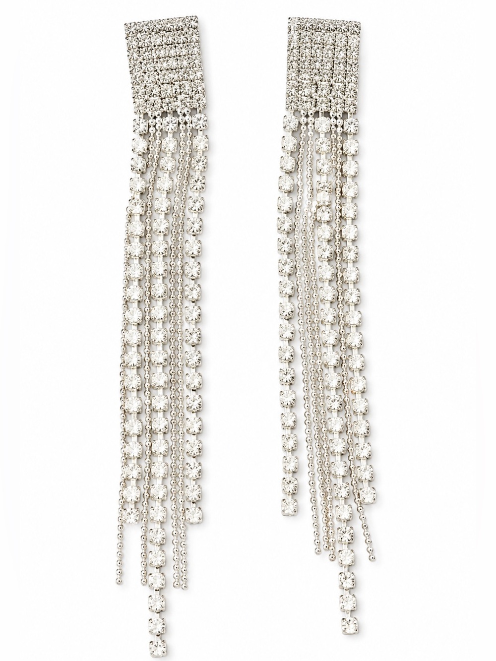 Vintage Silver Crystal Rhinestone Tassel Drop Earrings - Dazzling Fringe Style
